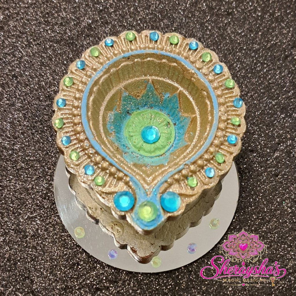 Diya op spiegel – Turquoise & Groen