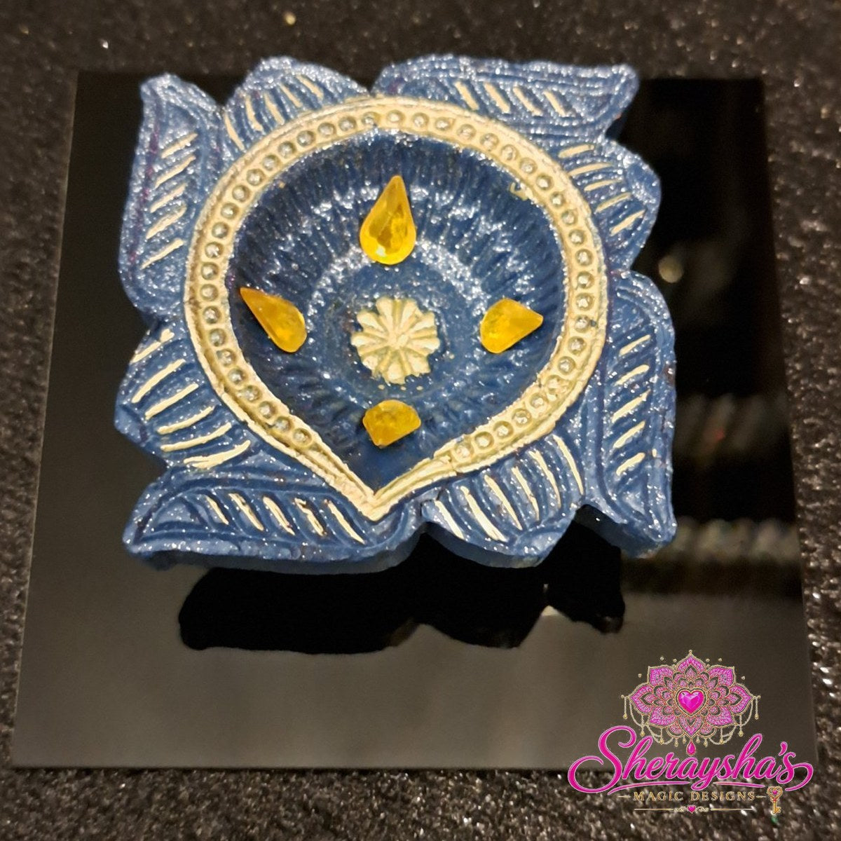 Diya op plaat – Blauw & Geel