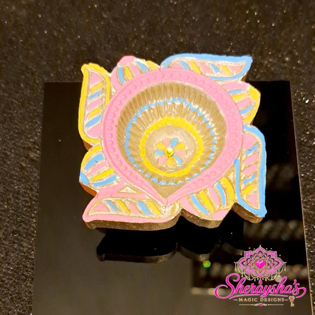 Diya op plaat – Roze - Geel - Blauw