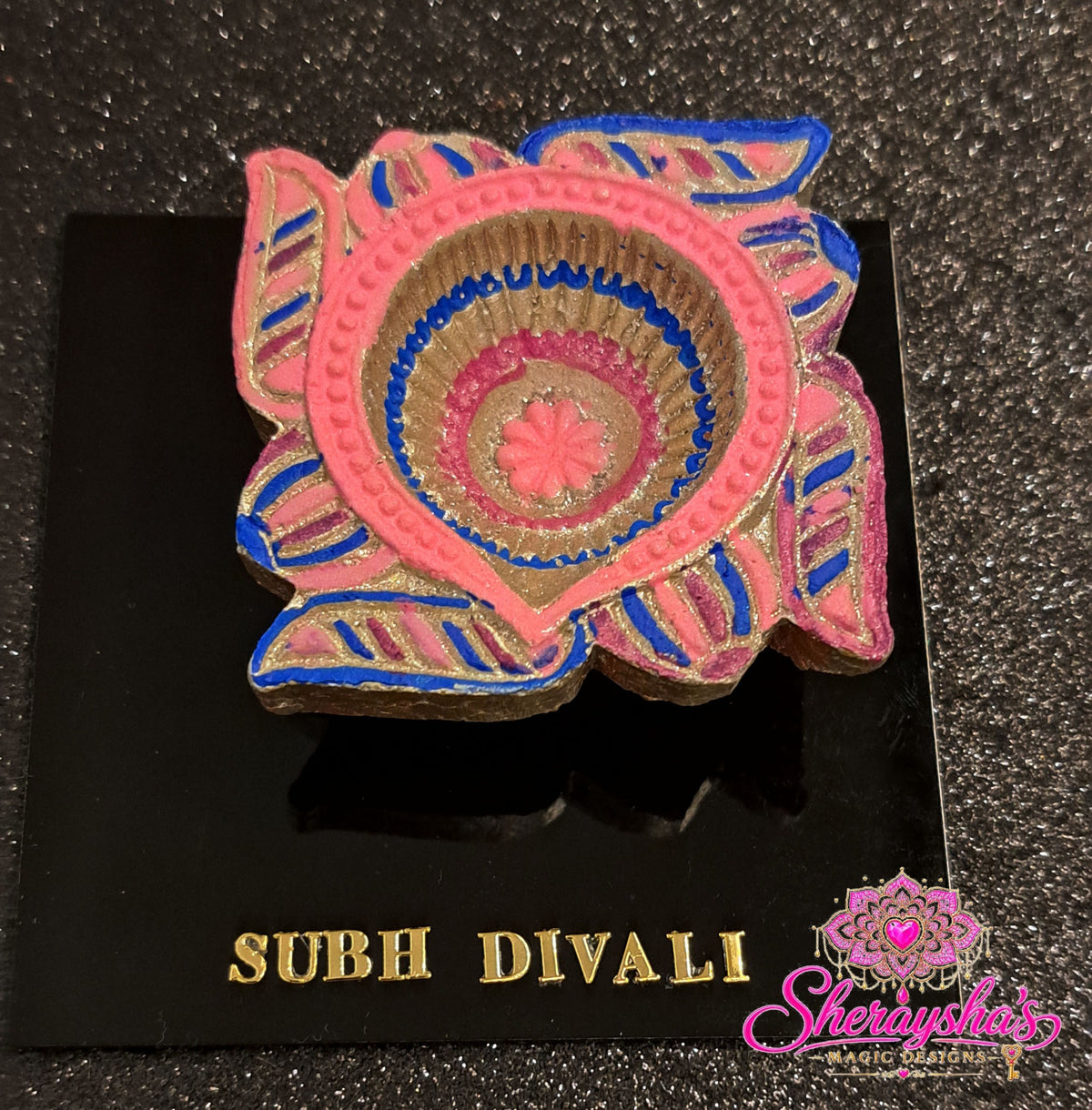 Diya op plaat – Roze, Blauw & Paars