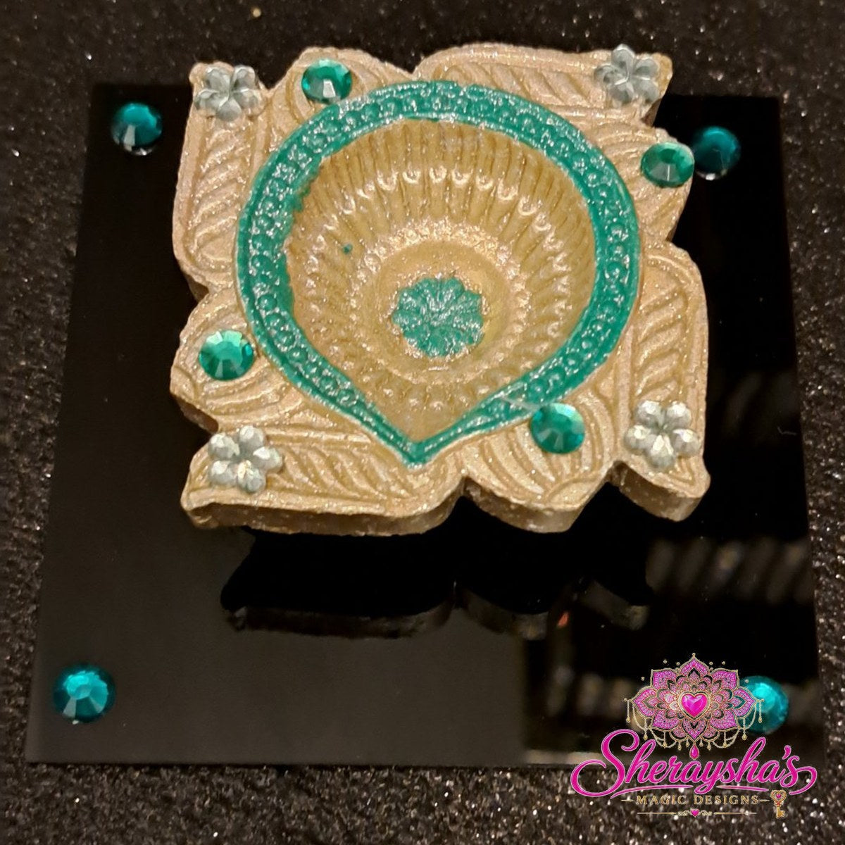 Diya op plaat – Turquoise