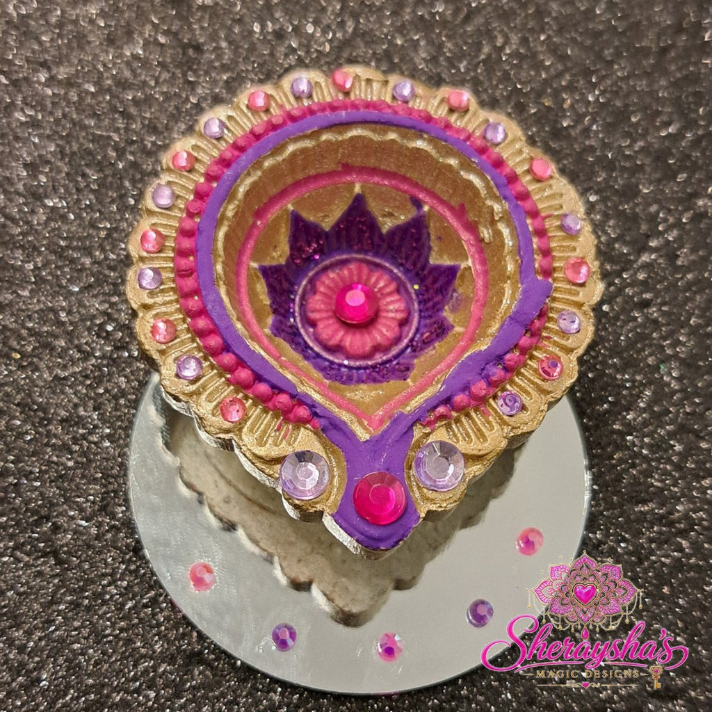 Diya op spiegel – Roze & Paars