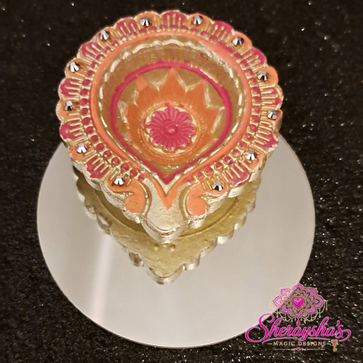 Diya op spiegel – Roze & Oranje