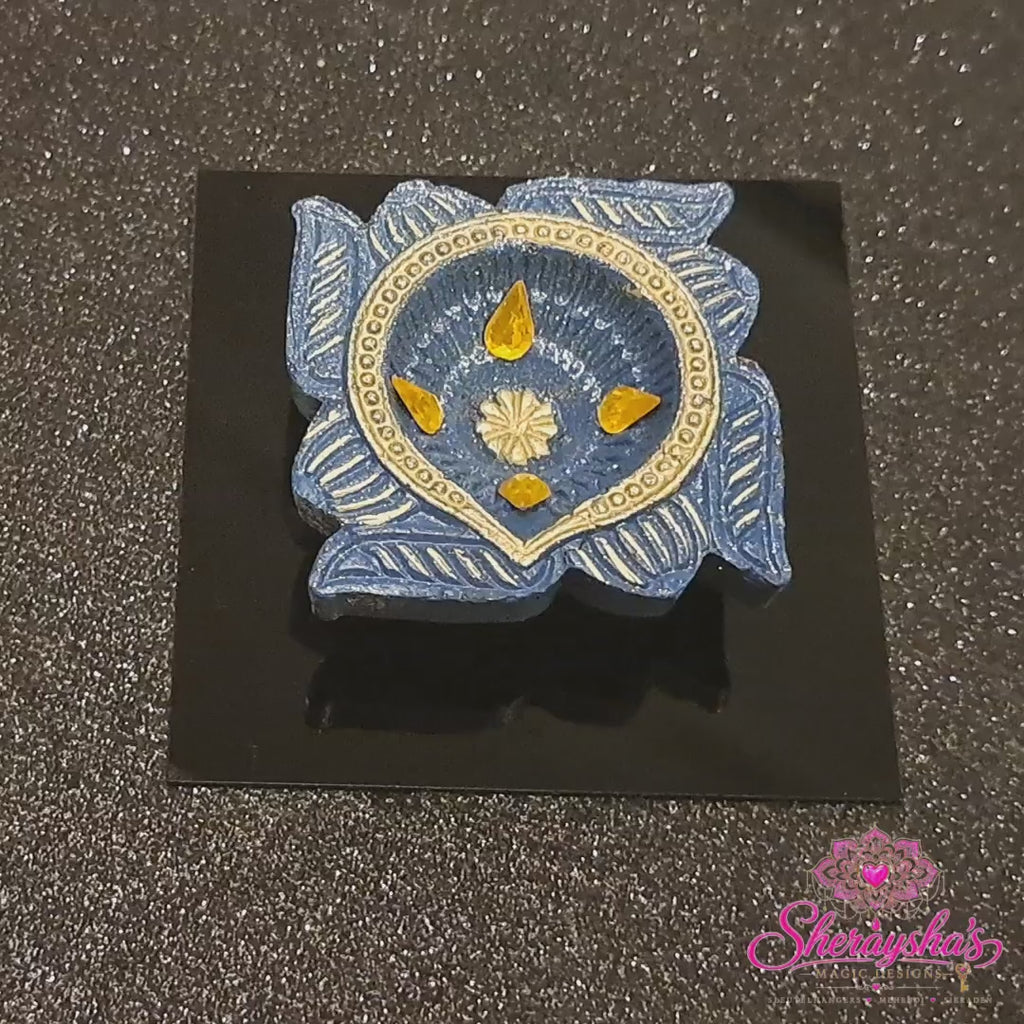 Diya op plaat – Blauw & Geel