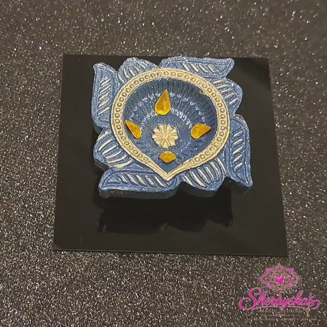 Diya op plaat – Blauw & Geel