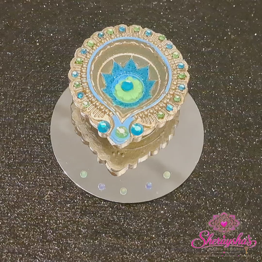 Diya op spiegel – Turquoise & Groen