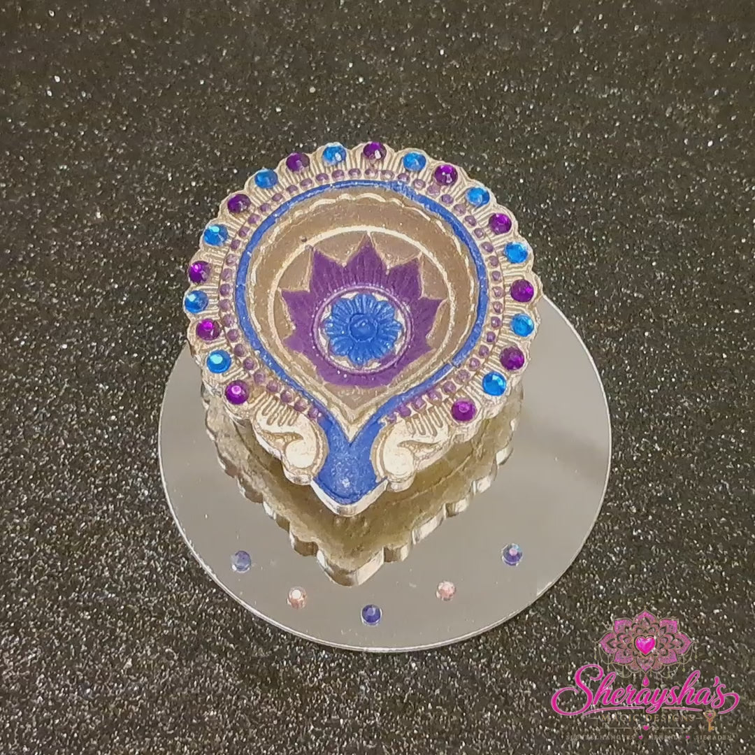 Diya op spiegel – Blauw & Paars