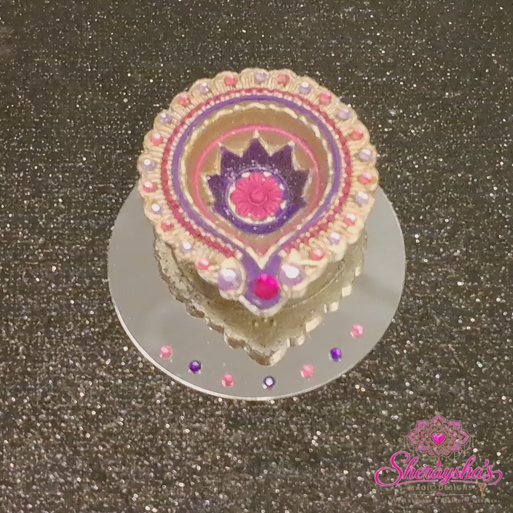 Diya op spiegel – Roze & Paars
