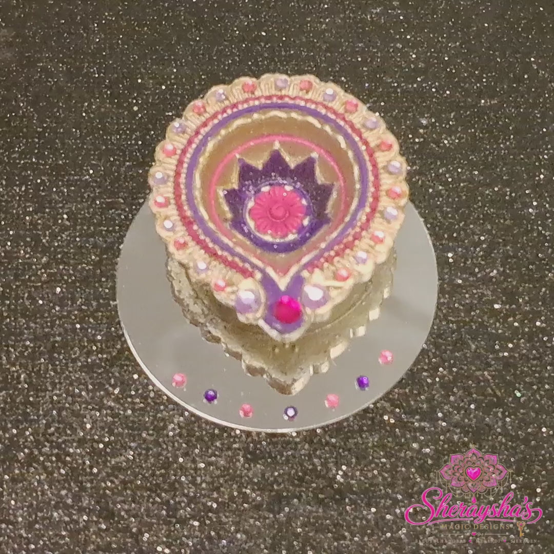 Diya op spiegel – Roze & Paars