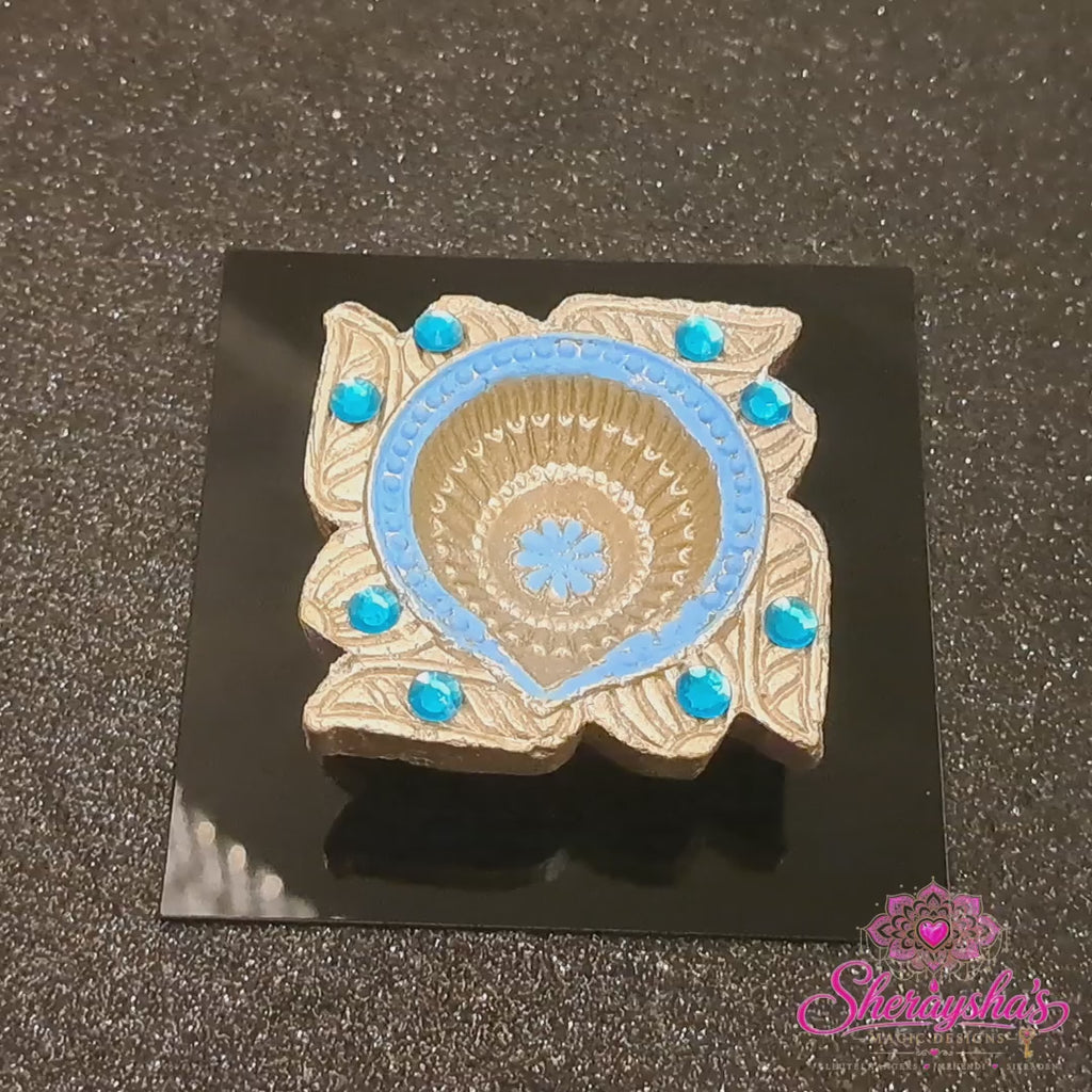 Diya op plaat – Lichtblauw