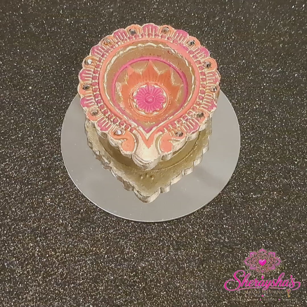 Diya op spiegel – Roze & Oranje